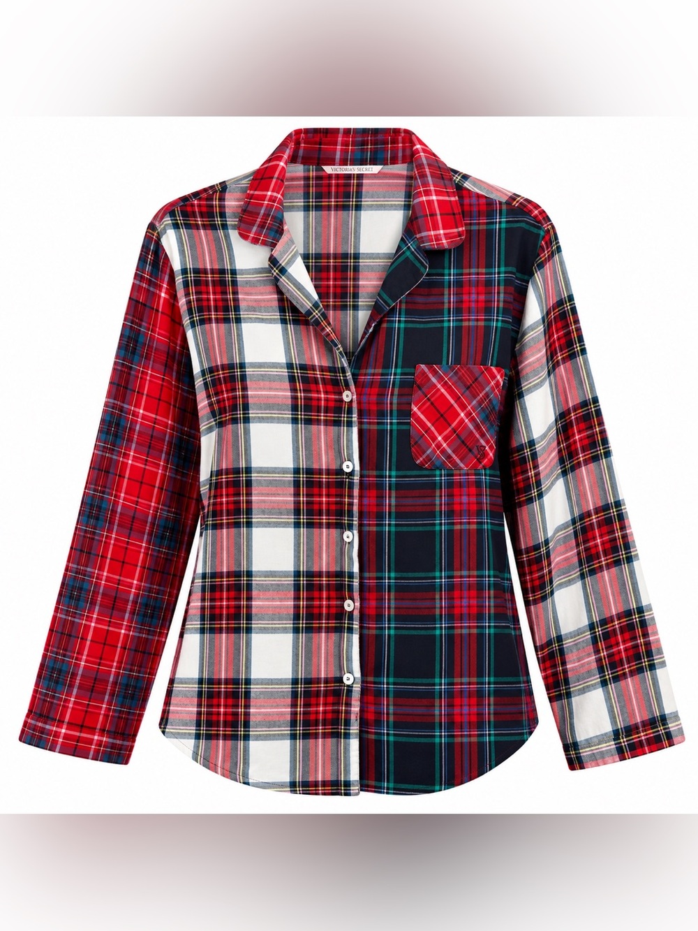 VICTORIA’S SECRET Women’s L Mixed Plaid Lightweight Flannel Button-Up Pajama Top